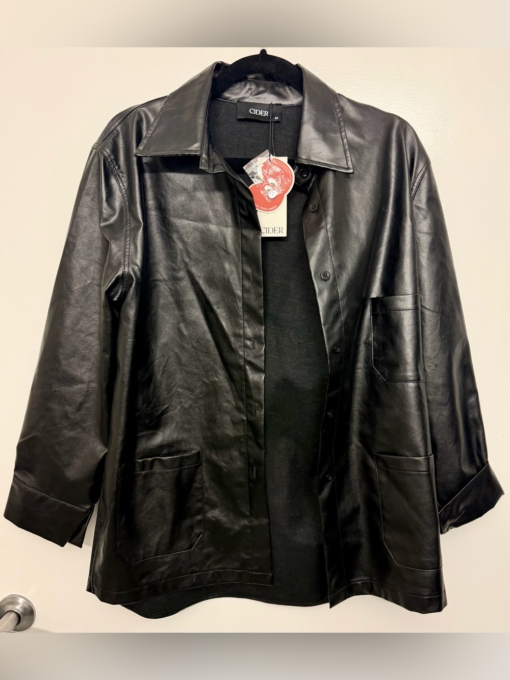 Cider Black Faux Leather Button-Front Jacket Shacket M